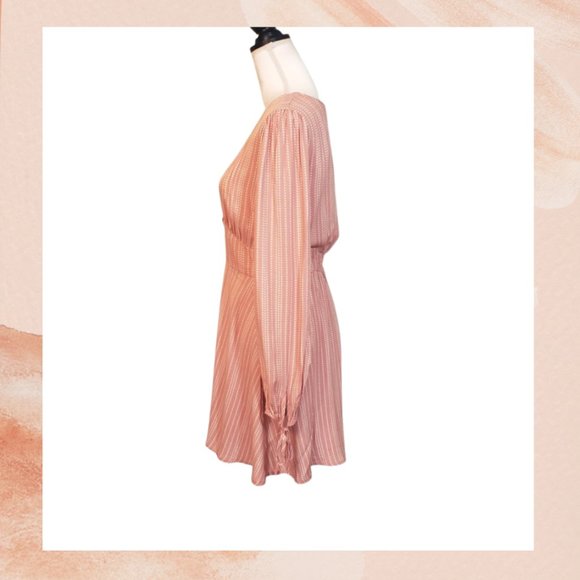 Pink Button Front Long Delicate Sleeve Mini V-Neck Dress - Picture 3 of 6